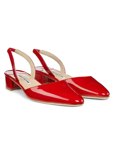 Manolo Blahnik Women's Aspro Patent Leather Slingback Pumps - Red - Size 10.5 | Thumbnail 2
