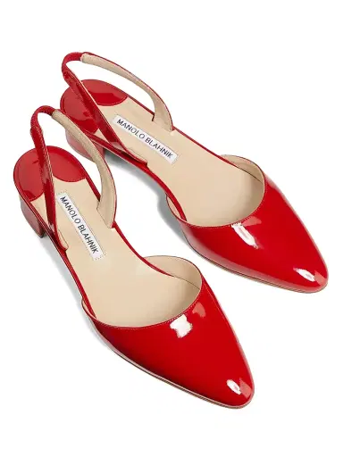 Manolo Blahnik Women's Aspro Patent Leather Slingback Pumps - Red - Size 10.5 | Thumbnail 4