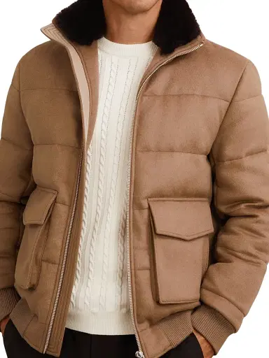 Reiss Men's Gerald Quilted Jacket - Light Brown - Size Large | Thumbnail 3