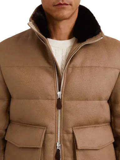 Reiss Men's Gerald Quilted Jacket - Light Brown - Size Large | Thumbnail 5