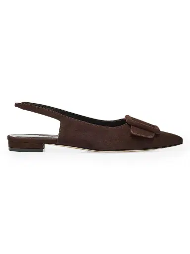 Manolo Blahnik Women's Maylura Suede Slingback Flats - Dark Brown - Size 6 | Thumbnail 1 Manolo Blahnik Women's Maylura Suede Slingback Flats - Dark Brown - Size 6 | Thumbnail 1