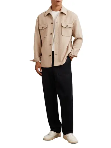 Reiss Men's Liam Wool-Blend Overshirt - Oatmeal Brown - Size Large | Thumbnail 2 Reiss Men's Liam Wool-Blend Overshirt - Oatmeal Brown - Size Large | Thumbnail 2