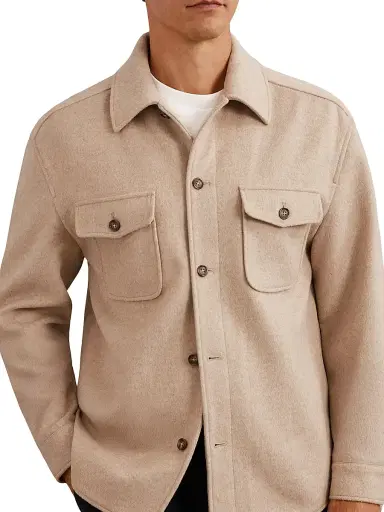 Reiss Men's Liam Wool-Blend Overshirt - Oatmeal Brown - Size Large | Thumbnail 3 Reiss Men's Liam Wool-Blend Overshirt - Oatmeal Brown - Size Large | Thumbnail 3