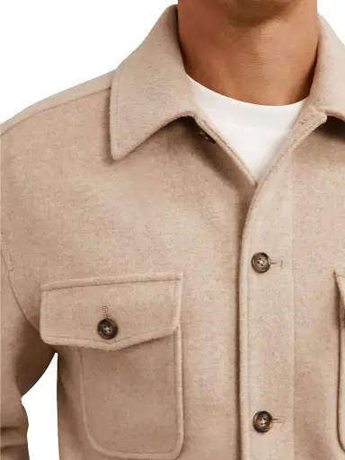 Reiss Men's Liam Wool-Blend Overshirt - Oatmeal Brown - Size Large | Thumbnail 5 Reiss Men's Liam Wool-Blend Overshirt - Oatmeal Brown - Size Large | Thumbnail 5