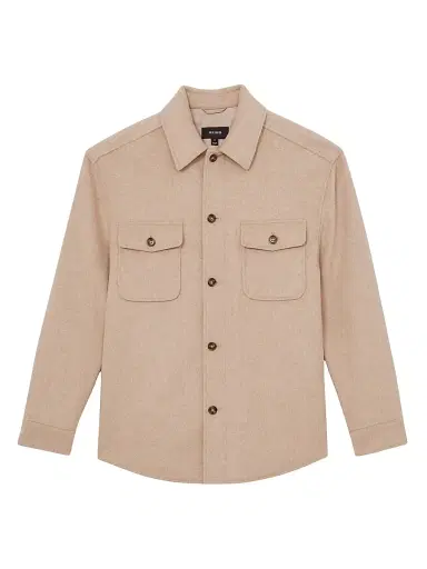 Reiss Men's Liam Wool-Blend Overshirt - Oatmeal Brown - Size Large | Thumbnail 1 Reiss Men's Liam Wool-Blend Overshirt - Oatmeal Brown - Size Large | Thumbnail 1