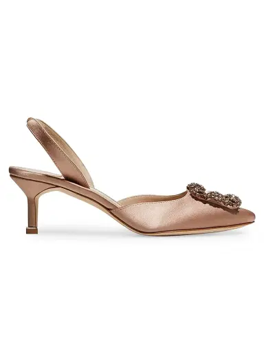 Manolo Blahnik Women's Hangisli 50MM Jewel Buckle Satin Pumps - Light Pink - Size 5 | Thumbnail 1 Manolo Blahnik Women's Hangisli 50MM Jewel Buckle Satin Pumps - Light Pink - Size 5 | Thumbnail 1