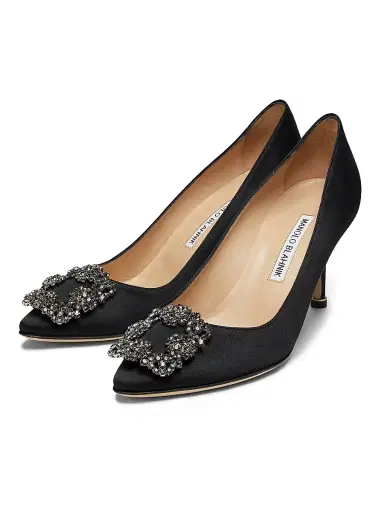 Manolo Blahnik Women's Hangisi 70MM Crystal-Embellished Satin Pumps - Black - Size 10.5 | Thumbnail 2
