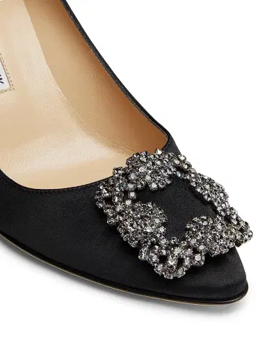 Manolo Blahnik Women's Hangisi 70MM Crystal-Embellished Satin Pumps - Black - Size 10.5 | Thumbnail 5