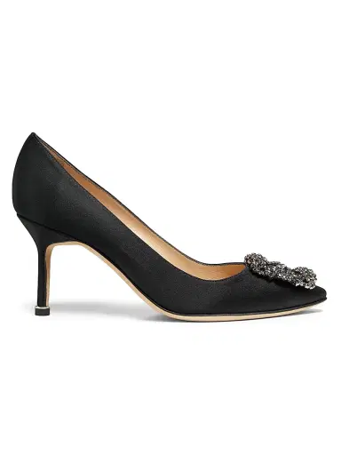 Manolo Blahnik Women's Hangisi 70MM Crystal-Embellished Satin Pumps - Black - Size 10.5 | Thumbnail 1