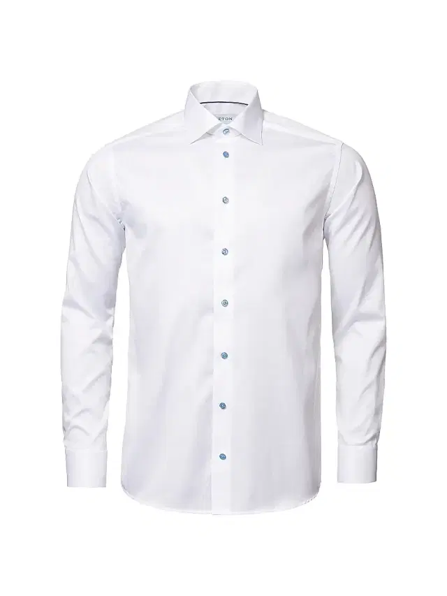 Men's Slim-Fit Twill Shirt - White Blue