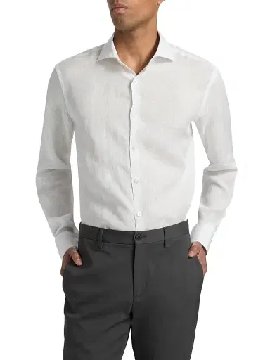 Canali Men's Linen Sport Shirt - White | Thumbnail 3