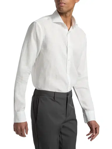 Canali Men's Linen Sport Shirt - White | Thumbnail 4
