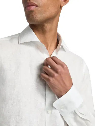 Canali Men's Linen Sport Shirt - White | Thumbnail 6