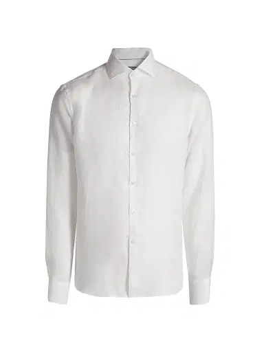 Canali Men's Linen Sport Shirt - White | Thumbnail 1