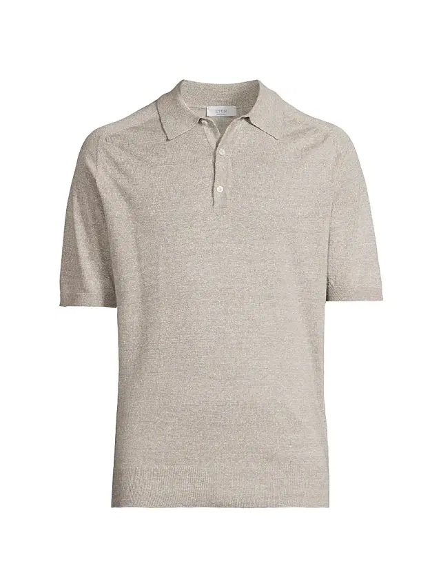 Men's Linen-Cotton Woven Polo Shirt - Beige