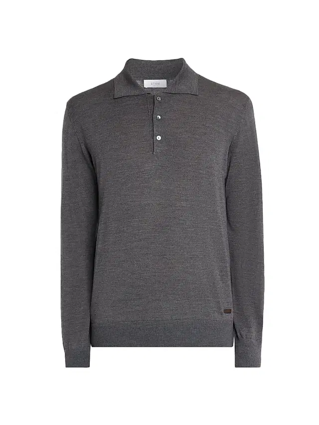 Eton Men's Merino Wool Polo Sweater - Dark Grey
