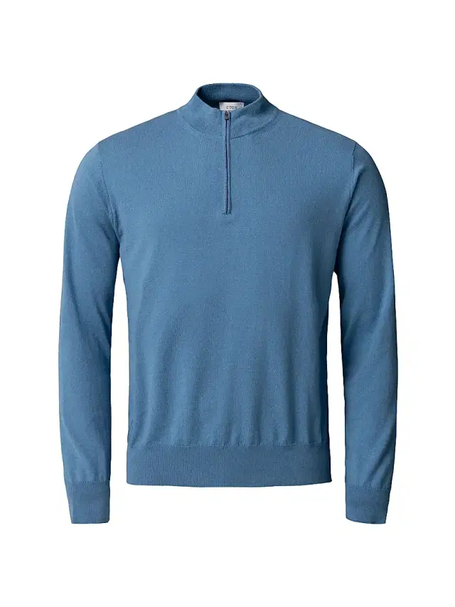 Men's Cotton-Cashmere Fine Weave Quarter-Zip Sweater - Blue