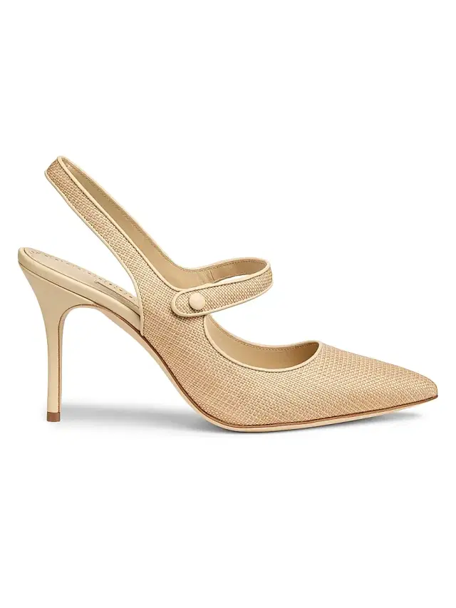 Manolo Blahnik Women's Camparisli 90MM Raffia Mary Jane Pumps - Gold