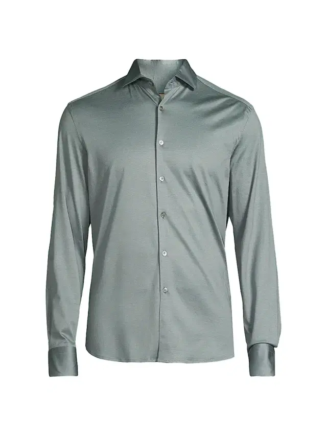 Canali Men's Jersey Sport Shirt - Green