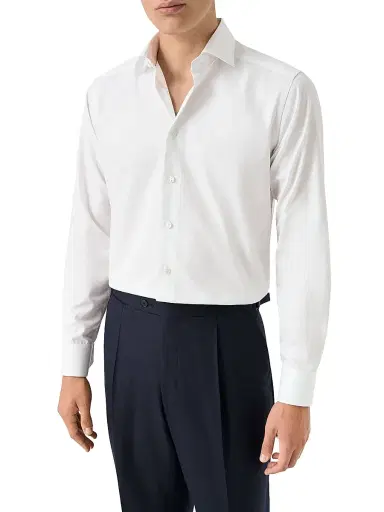 Eton Men's Contemporary-Fit Textured Elevated Piqué Shirt - White - Size 17.5 | Thumbnail 3