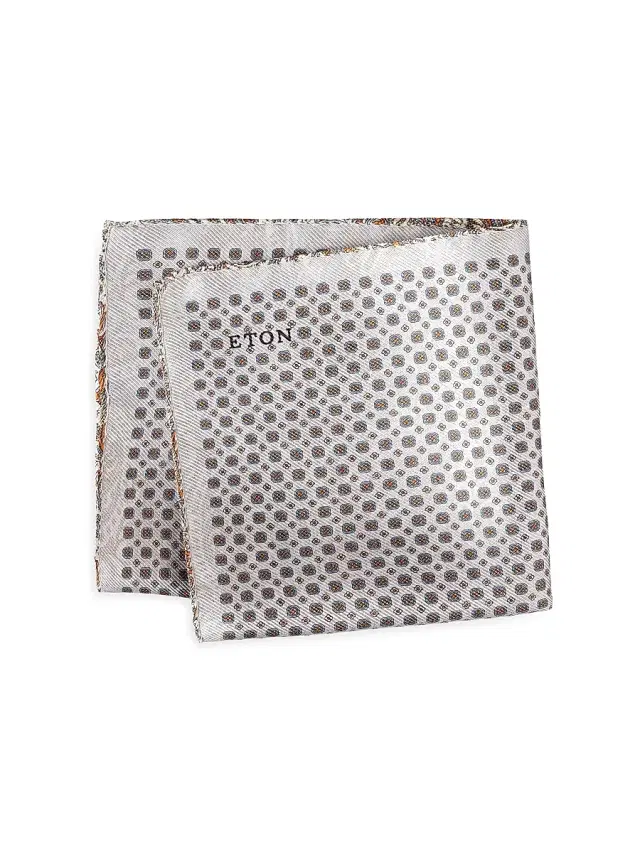 Eton Men's Double Face Printed Silk Pocket Square - Grey
