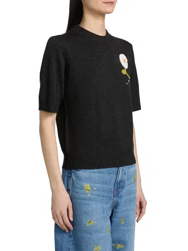 Ganni Women's Floral Crochet Wool-Cotton T-Shirt | Thumbnail 4