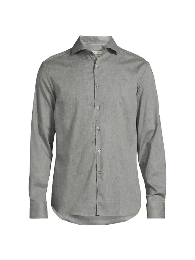 Men's Solid Herringbone Woven Cotton Shirt - Grey