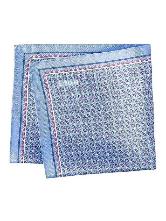 Eton Men's Micro-Geometric Print Silk Pocket Square - Blue