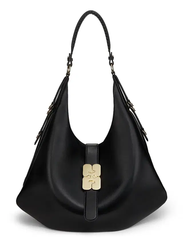 Ganni Women's  Kat Leather Hobo Bag - Black
