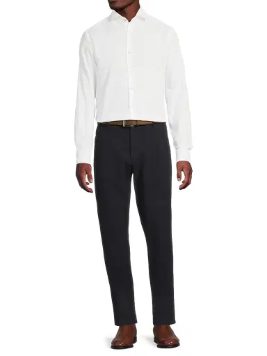 Canali Men's Solid Herringbone Woven Cotton Shirt | Thumbnail 2 Canali Men's Solid Herringbone Woven Cotton Shirt | Thumbnail 2