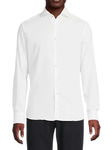 Canali Men's Solid Herringbone Woven Cotton Shirt | Thumbnail 3 Canali Men's Solid Herringbone Woven Cotton Shirt | Thumbnail 3