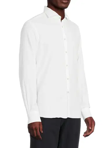 Canali Men's Solid Herringbone Woven Cotton Shirt | Thumbnail 4 Canali Men's Solid Herringbone Woven Cotton Shirt | Thumbnail 4