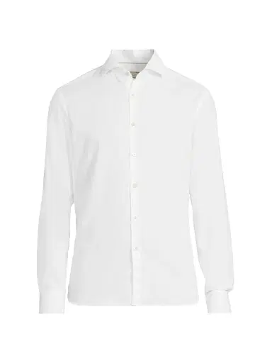Canali Men's Solid Herringbone Woven Cotton Shirt | Thumbnail 1 Canali Men's Solid Herringbone Woven Cotton Shirt | Thumbnail 1