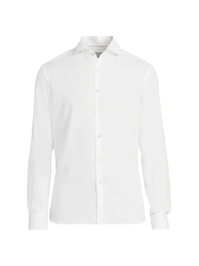 Canali Men's Solid Herringbone Woven Cotton Shirt - White
