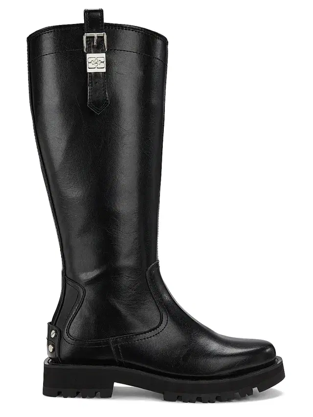 Ganni Women's Studs Crinkle Faux-Leather High Boots - Black