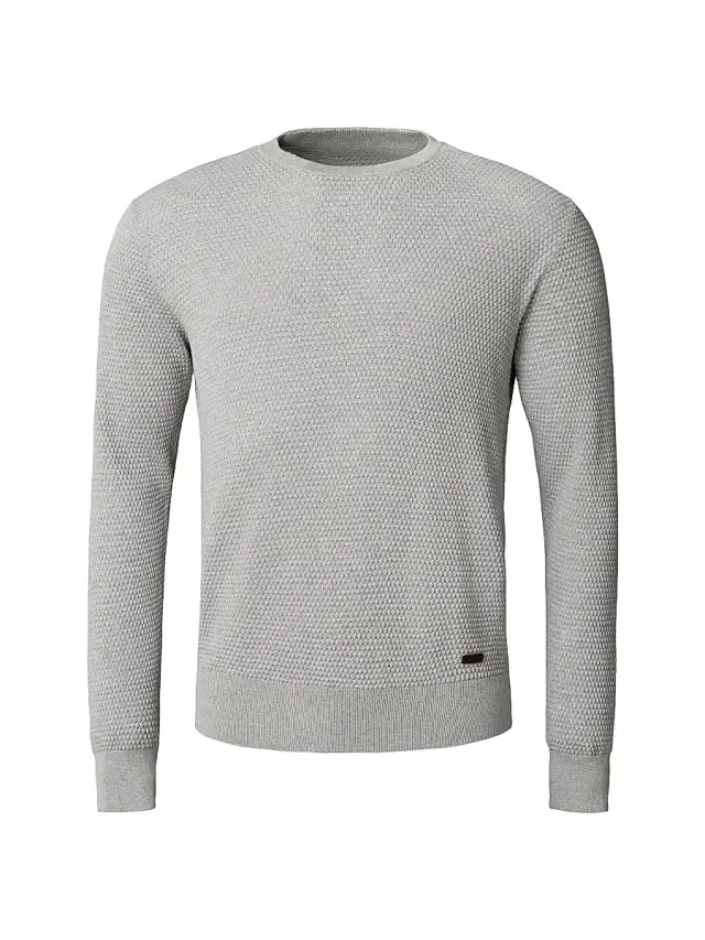 Men's Popcorn-Stitch Cotton Crewneck Sweater - Grey