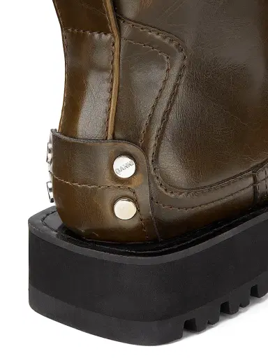 Ganni Women's Studs Crinkle Faux-Leather Ankle Boots - Dark Olive - Size 11 | Thumbnail 5 Ganni Women's Studs Crinkle Faux-Leather Ankle Boots - Dark Olive - Size 11 | Thumbnail 5