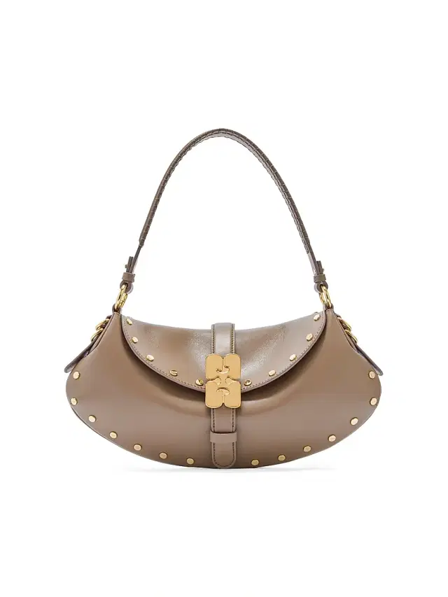 Ganni Women's Kat Studded Shoulder Bag - Coca Mocha