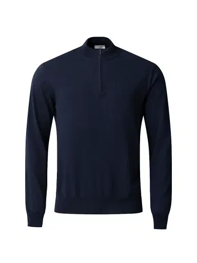 Eton Men's Cotton-Cashmere Fine Weave Quarter-Zip Sweater - Navy - Size XXL | Thumbnail 1 Eton Men's Cotton-Cashmere Fine Weave Quarter-Zip Sweater - Navy - Size XXL | Thumbnail 1