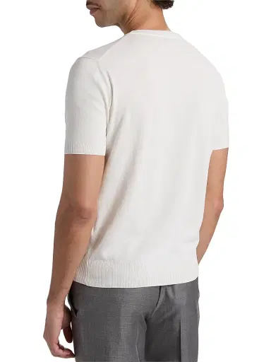 Canali Men's Contrast Tipped Knit Crewneck T-Shirt - White | Thumbnail 5 Canali Men's Contrast Tipped Knit Crewneck T-Shirt - White | Thumbnail 5