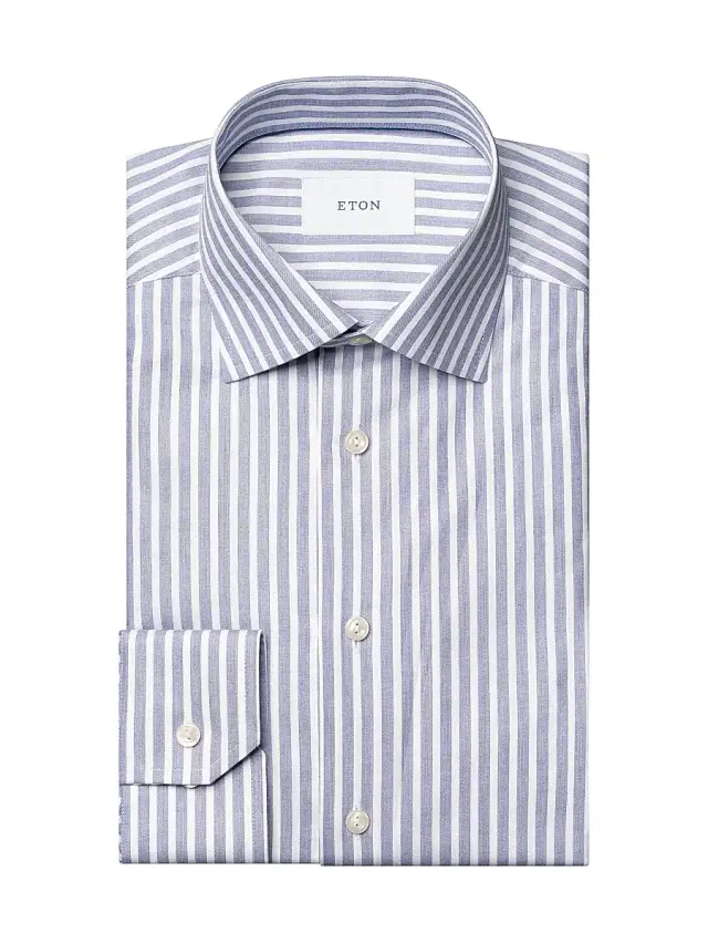 Men's Slim-Fit Striped Twill Shirt - Blue