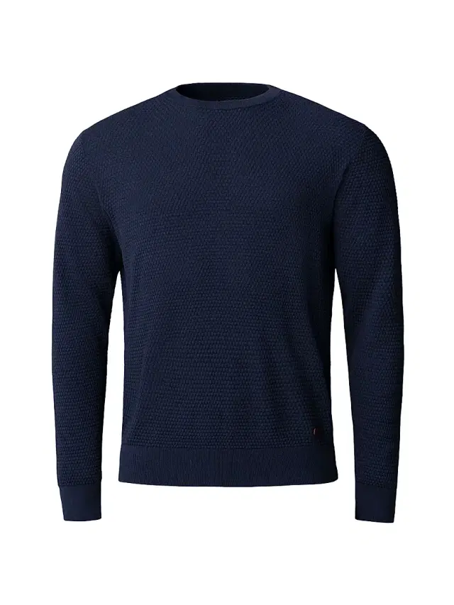 Men's Popcorn-Stitch Cotton Crewneck Sweater - Blue
