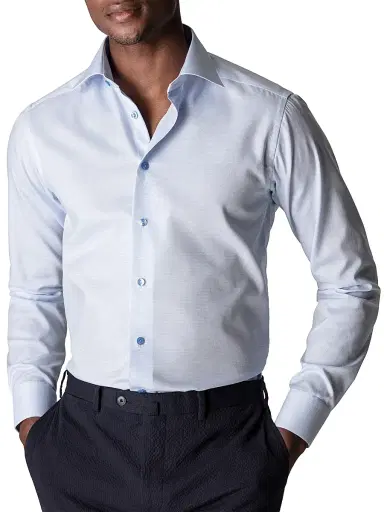 Eton Men's Contemporary-Fit Textured Solid Shirt - Blue - Size 18.5 | Thumbnail 3