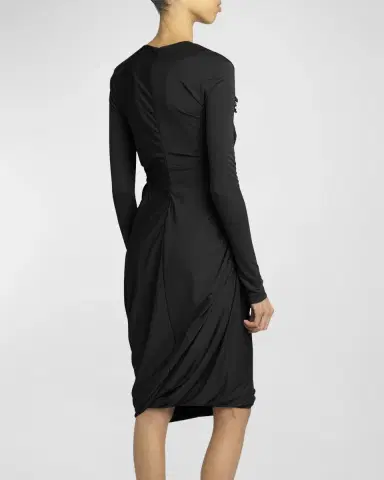 Bottega Veneta Flower-Applique Long-Sleeve Ruched Matte Crepe Viscose Jersey Dress | Thumbnail 5 Bottega Veneta Flower-Applique Long-Sleeve Ruched Matte Crepe Viscose Jersey Dress | Thumbnail 5