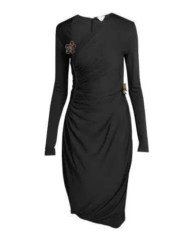 Bottega Veneta Flower-Applique Long-Sleeve Ruched Matte Crepe Viscose Jersey Dress | Thumbnail 1 Bottega Veneta Flower-Applique Long-Sleeve Ruched Matte Crepe Viscose Jersey Dress | Thumbnail 1