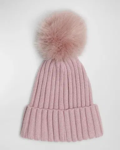 Moncler Ribbed Wool Beanie with Faux Fur Pom | Thumbnail 2