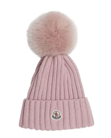 Moncler Ribbed Wool Beanie with Faux Fur Pom | Thumbnail 1