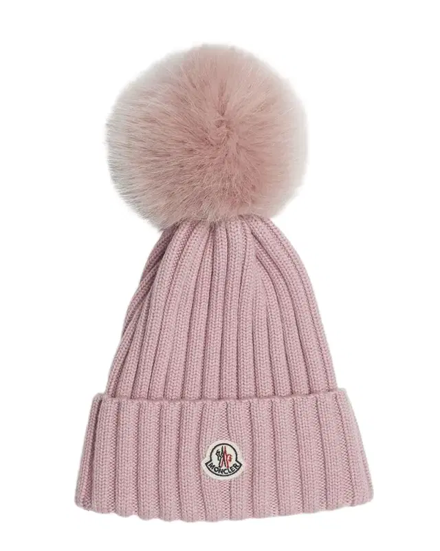 Moncler Ribbed Wool Beanie with Faux Fur Pom