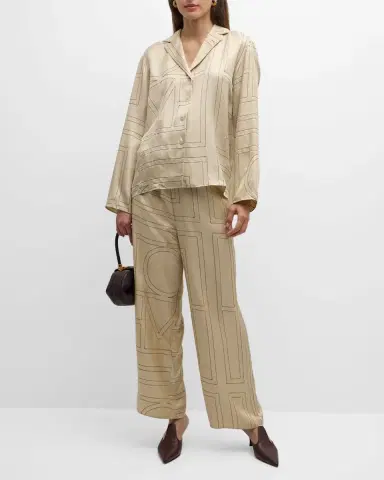 Toteme Monogram-Embroidered Silk Pajama Pants | Thumbnail 2
