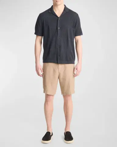 Vince Men's Patchwork Pointelle Camp Shirt | Thumbnail 2